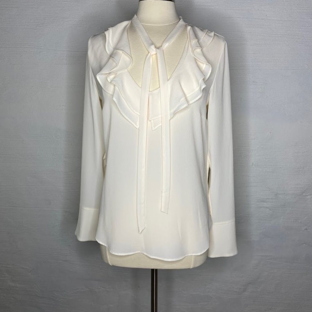 H&M ruffle and tie neck blouse off white size 10